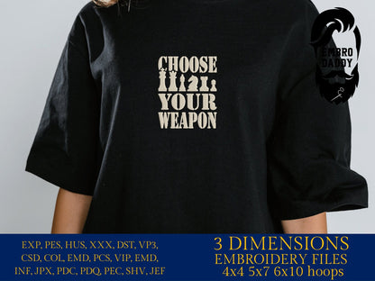 Machine Embroidery files, Choose your weapon, Chess, PES, xxx, hus & more, fan embroidery files