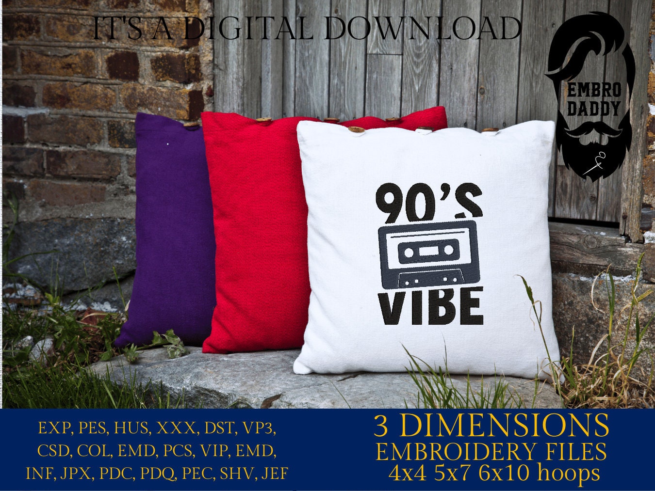 Machine Embroidery files, 90s, nineties, cassette, vibe, music, PES, xxx, hus & more, fan embroidery files