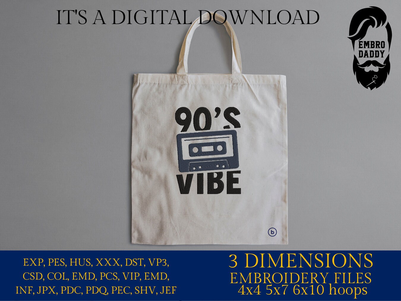 Machine Embroidery files, 90s, nineties, cassette, vibe, music, PES, xxx, hus & more, fan embroidery files