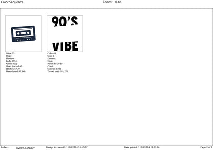 Machine Embroidery files, 90s, nineties, cassette, vibe, music, PES, xxx, hus & more, fan embroidery files