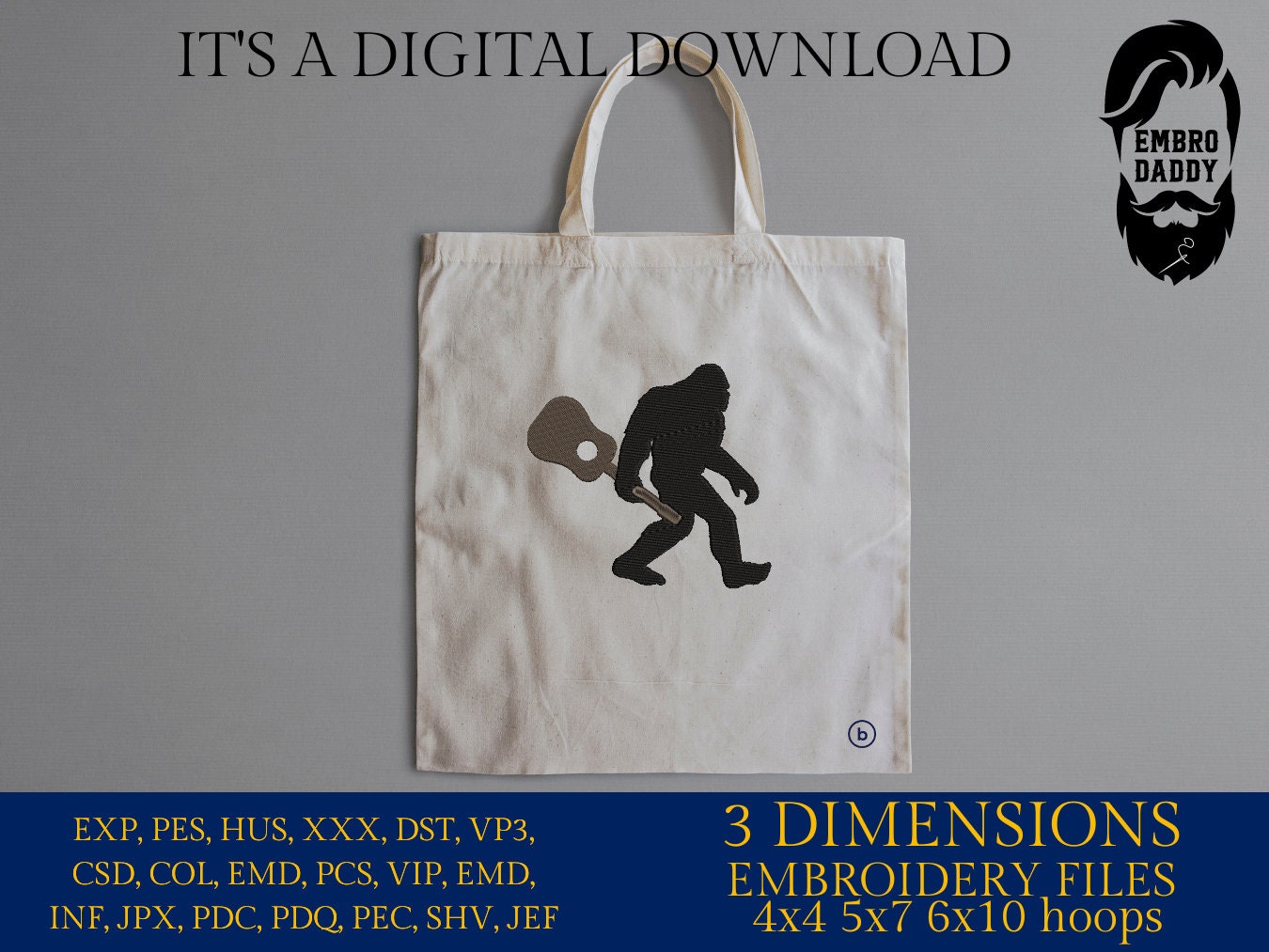 Machine Embroidery files, Bigfoot guitar, Bigfoot pes, Big Foot, Yeti, Sasquatch PES, xxx, hus & more
