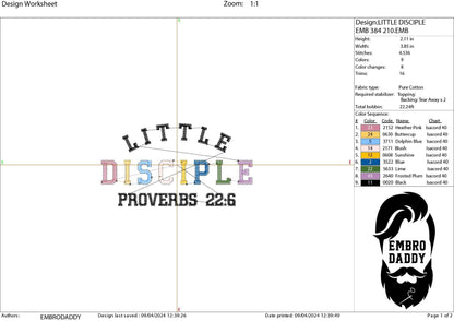 Machine Embroidery files, raising little disciples, little disciple, proverbs 22:6 embroidery files, PES, xxx, hus & more, embroidery files