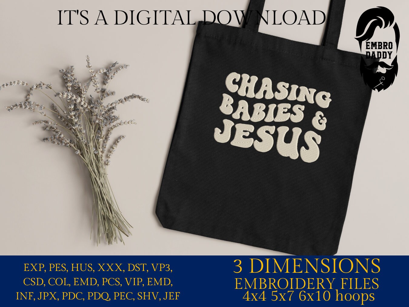 Machine Embroidery files, chasing babies and Jesus, PES, DST, xxx, hus & more