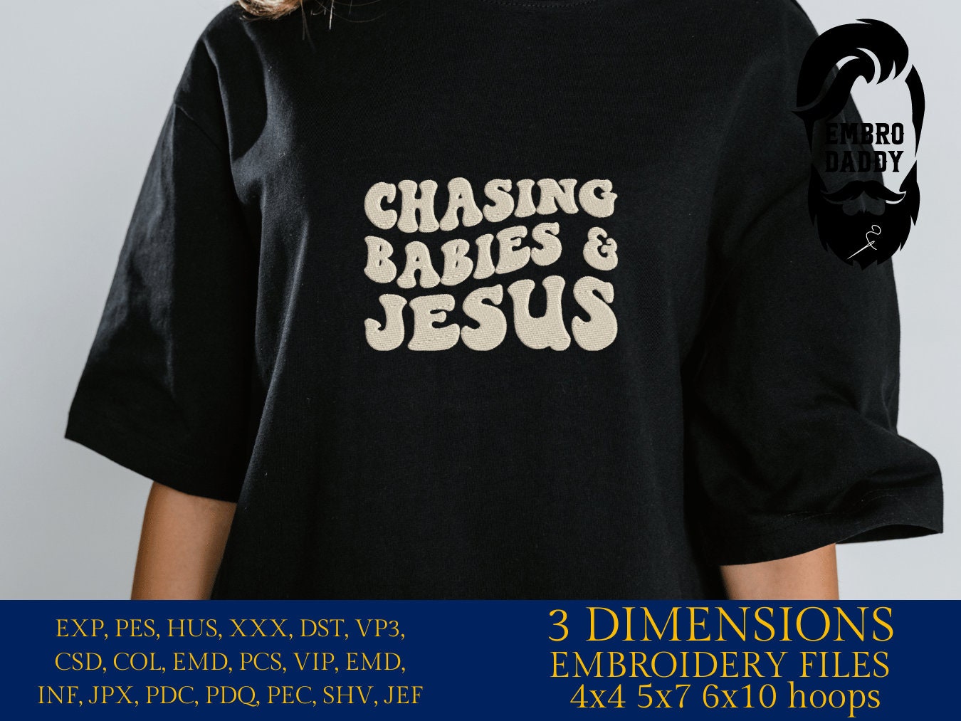 Machine Embroidery files, chasing babies and Jesus, PES, DST, xxx, hus & more