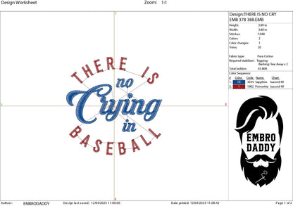 Machine Embroidery files, there is no crying in baseball, DST, PES, xxx, hus & more, father's day