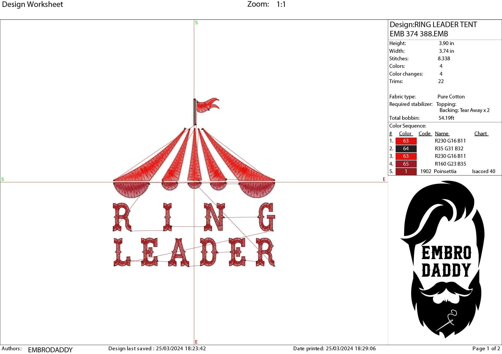 Machine embroidery files, Ring Leader, Circus Theme Birthday, Carnival Party, PES, DST, xxx, hus & more