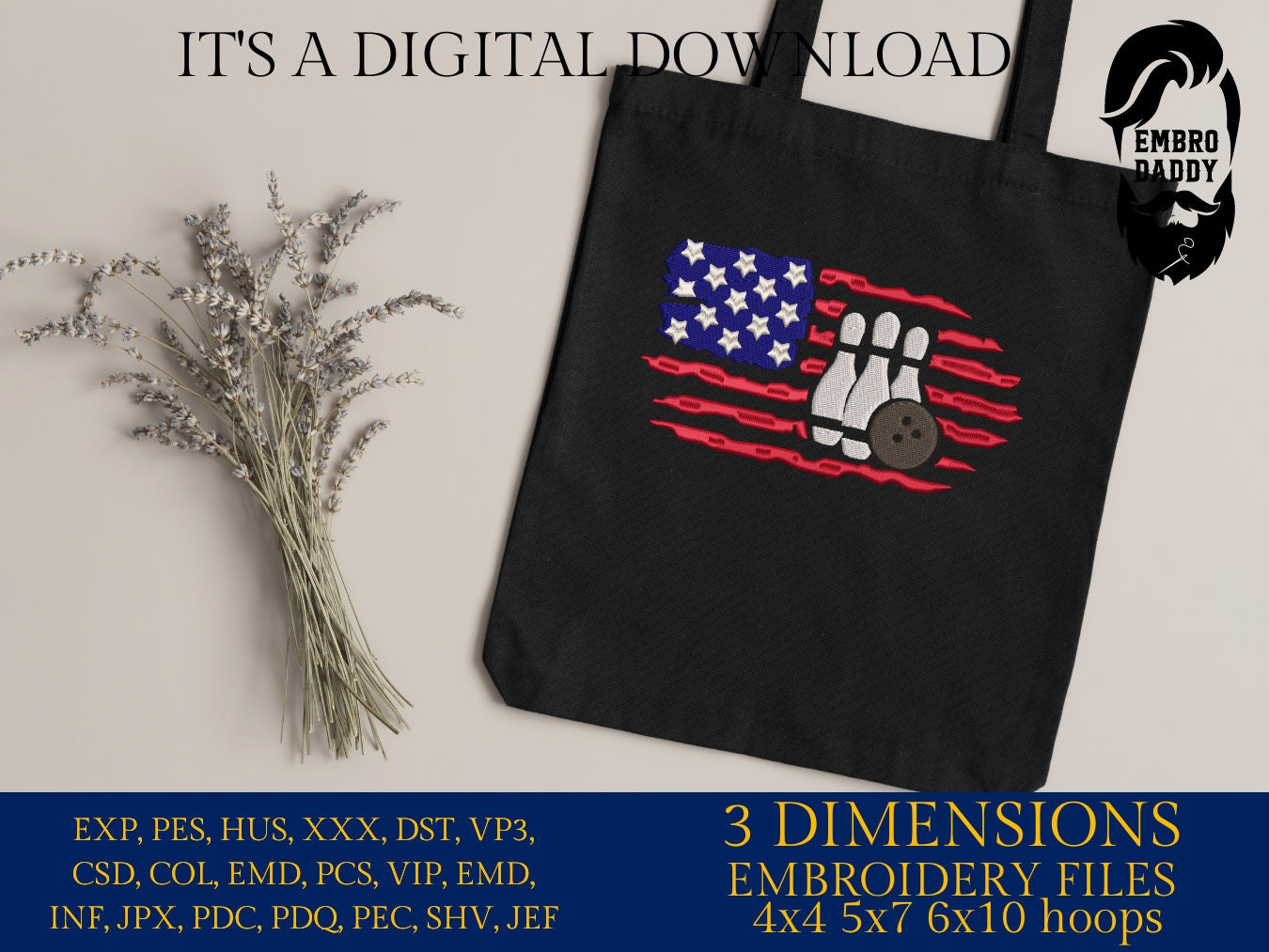 Machine Embroidery files, USA flag, bowling, PES, dst, xxx, hus & more