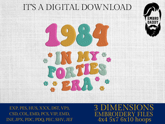 Machine Embroidery files, 1984 in my forties era, embroidery files, PES, xxx, hus & more, embroidery files