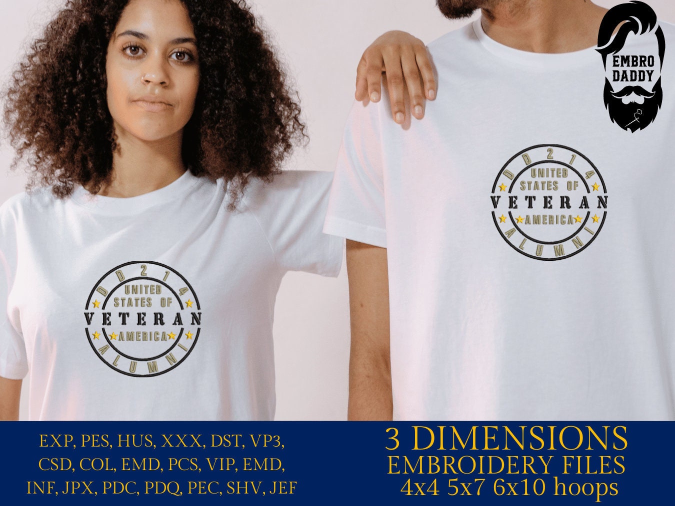 Machine Embroidery files, DD214 alumni, veteran, PES, dst, xxx hus & more