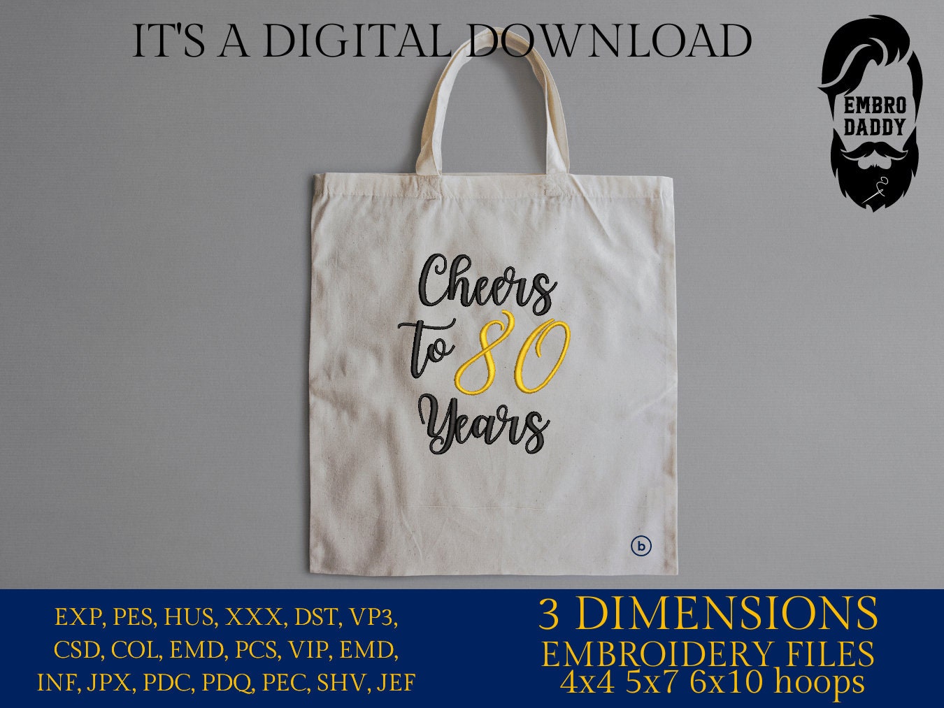 Machine Embroidery files, Cheers to 80 years, 80 th birthday , 80 years old funny, gift idea PES, xxx, hus & more