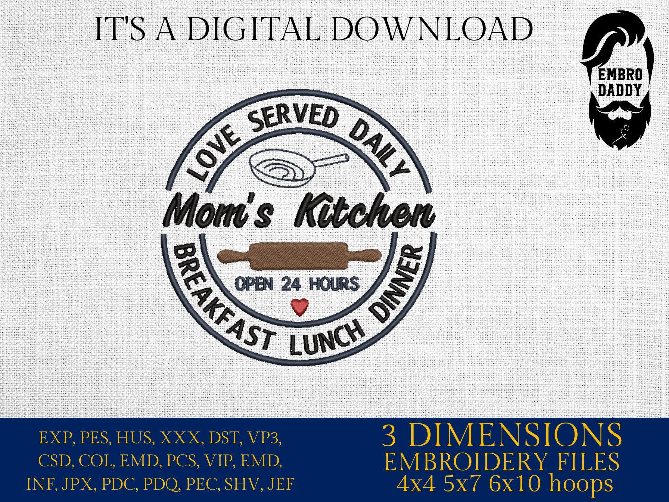 Machine Embroidery files, Mom's Kitchen , PES, DST, xxx, hus & more