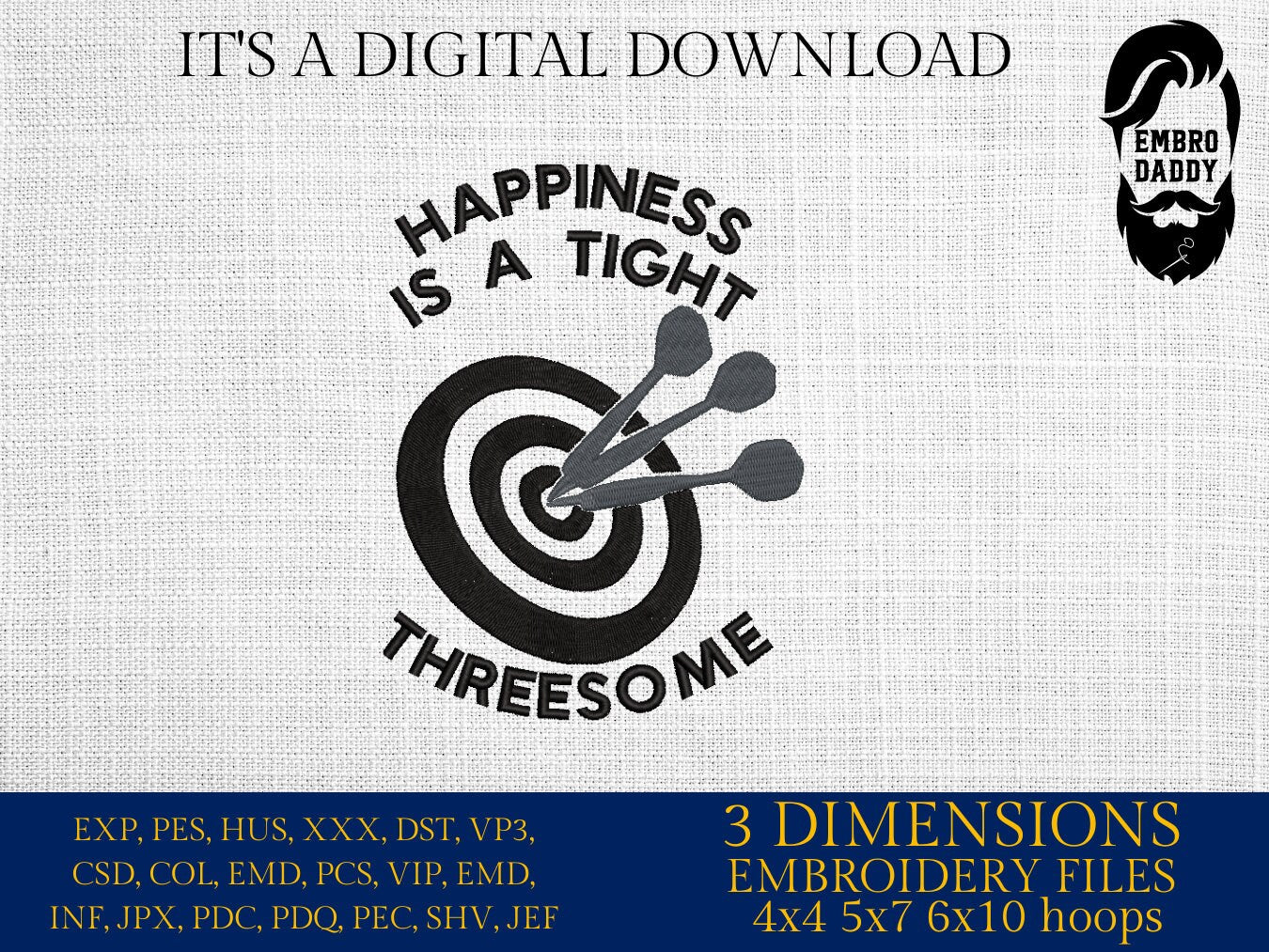 Machine Embroidery files, darts, happiness, funny, PES, DST, hus & more