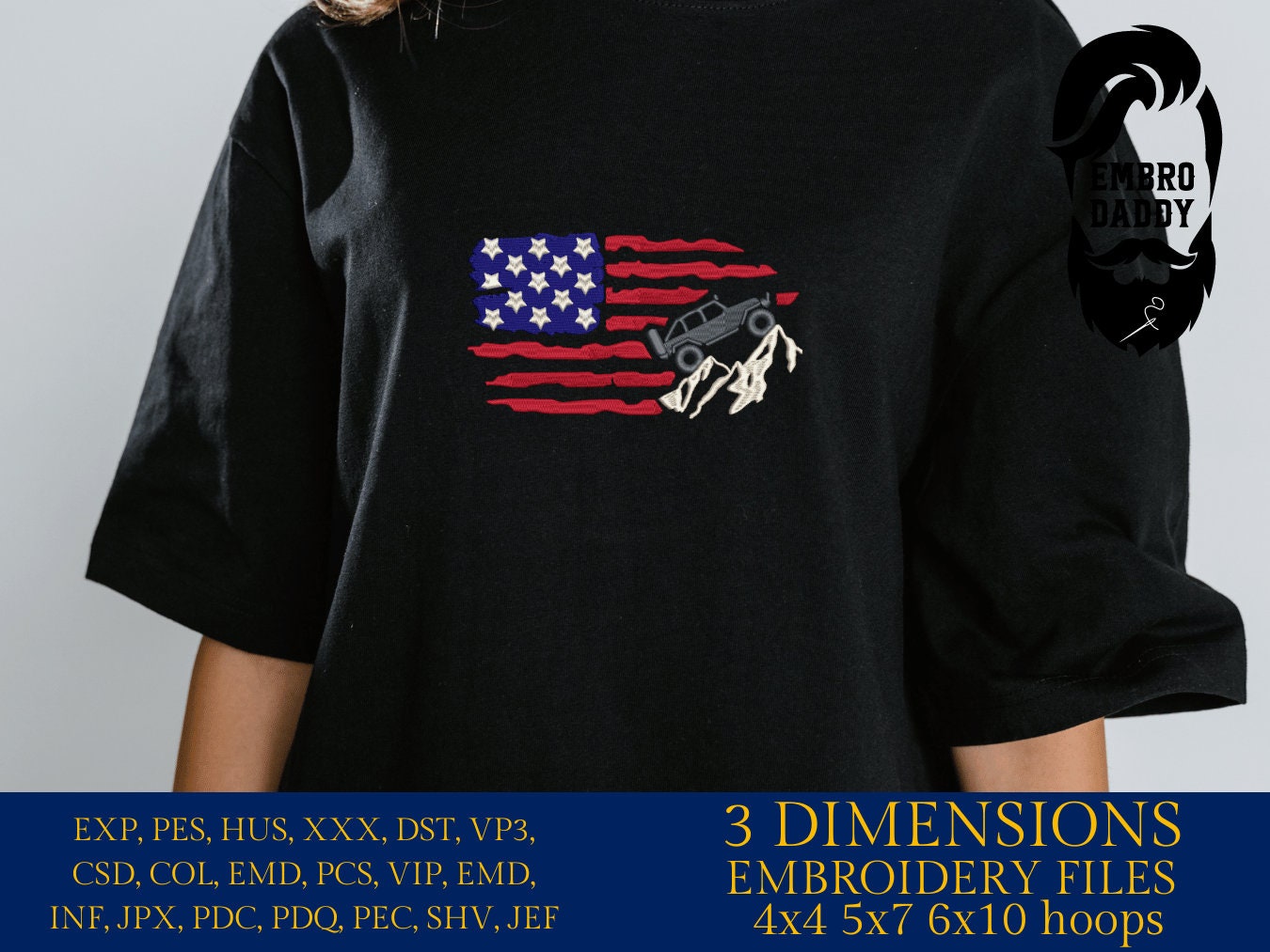 Machine Embroidery files, American Flag, offroad car, PES, dst, xxx hus & more