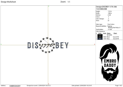 Machine Embroidery files, Disobey, 1776, Betsy ross, DST, PES, xxx hus & more,