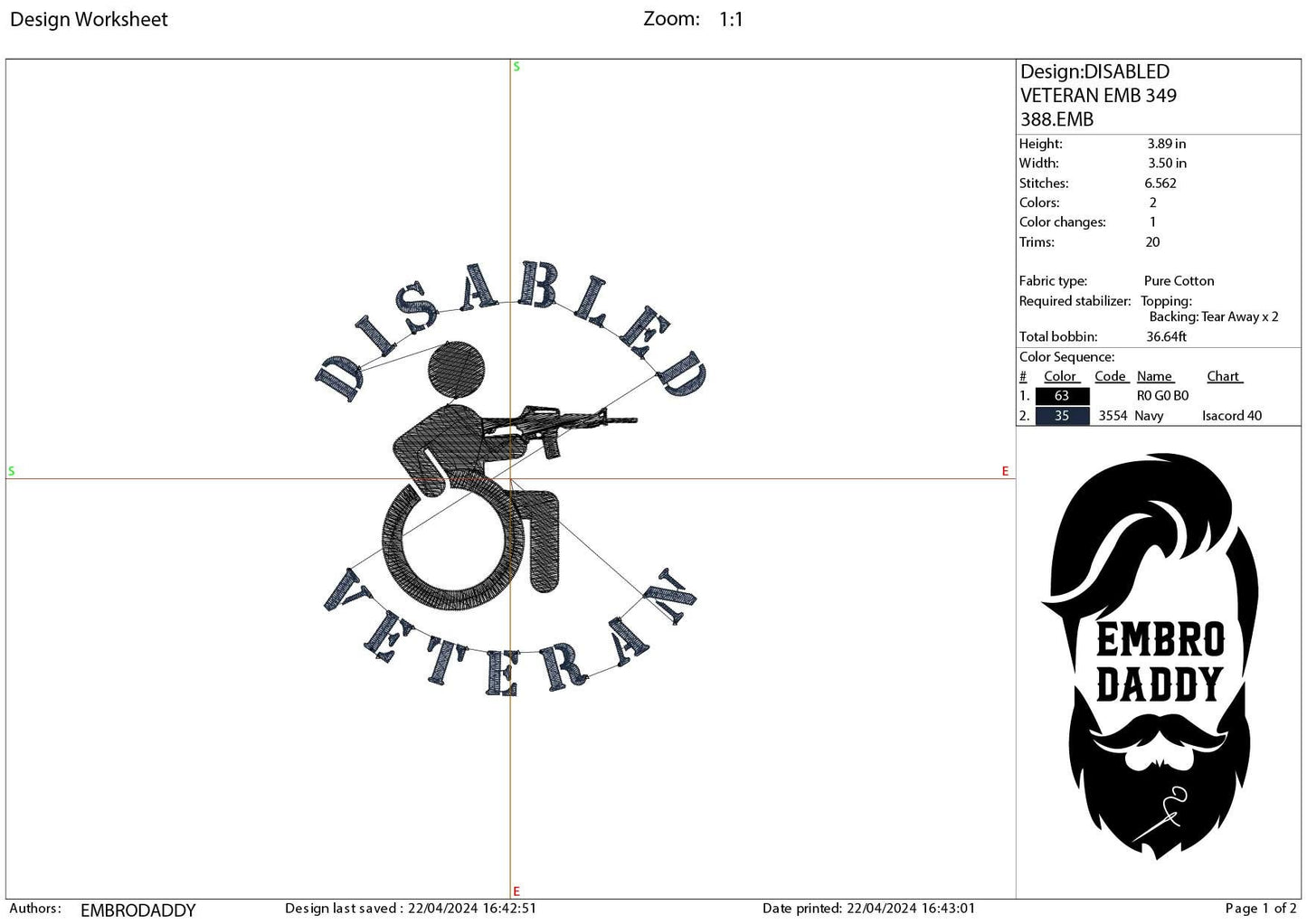 Machine Embroidery files, Disable veteran, PES, dst, xxx hus & more