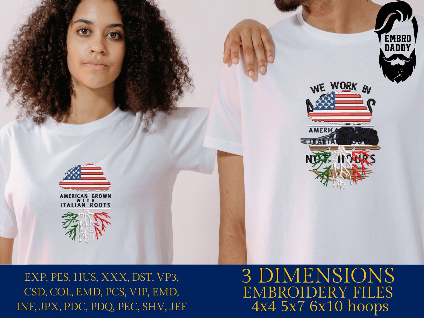 Machine Embroidery, American Grown Italian Roots Family Quote, gift idea PES, xxx, hus & more, Family reunion American Flag Italian Flag