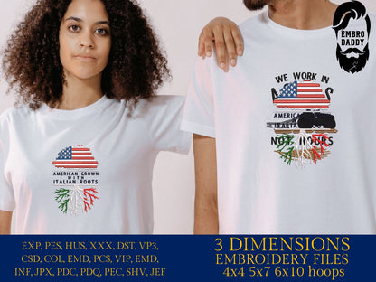 Machine Embroidery, American Grown Italian Roots Family Quote, gift idea PES, xxx, hus & more, Family reunion American Flag Italian Flag