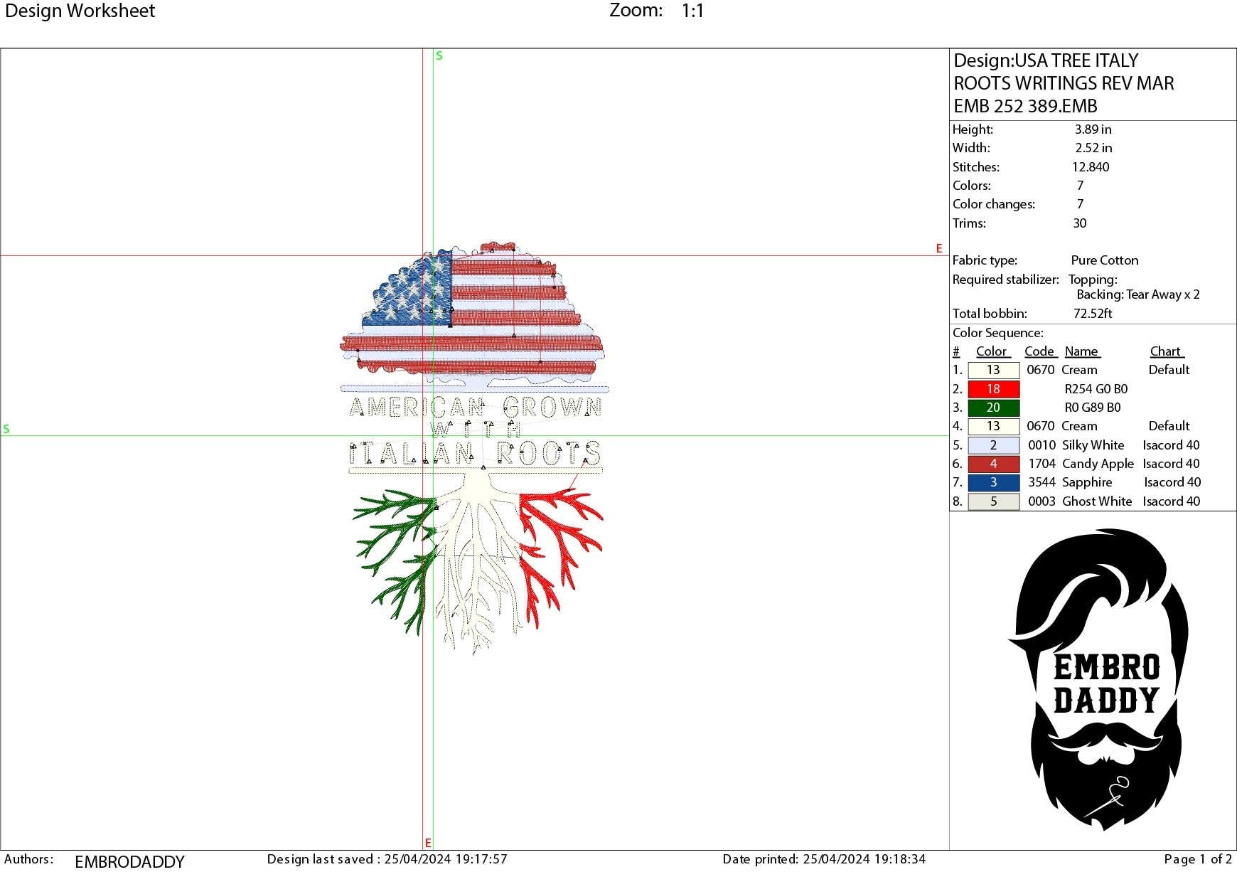 Machine Embroidery, American Grown Italian Roots Family Quote, gift idea PES, xxx, hus & more, Family reunion American Flag Italian Flag