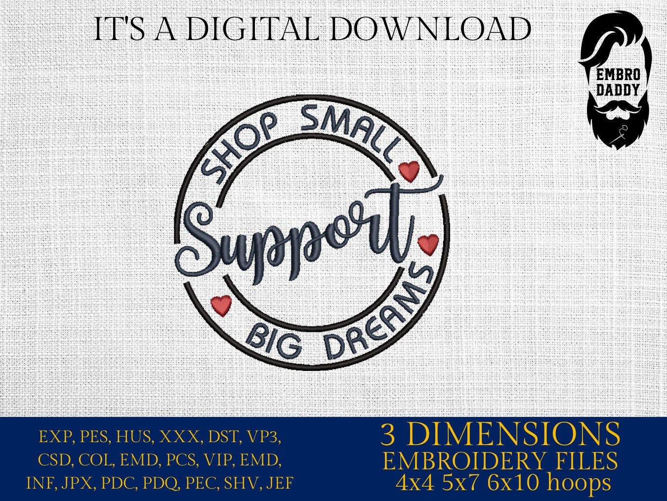 Machine Embroidery files, shop small support big dreams, embroidery files, gift idea PES, xxx, hus & more