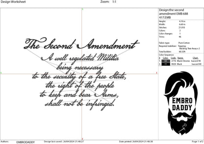 Machine Embroidery files, The Second Amendment, PES, dst, xxx, hus & more