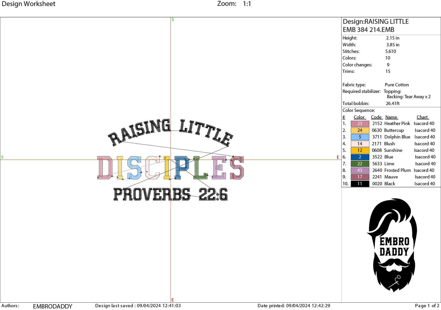 Machine Embroidery files, raising little disciples, little disciple, proverbs 22:6 embroidery files, PES, xxx, hus & more, embroidery files