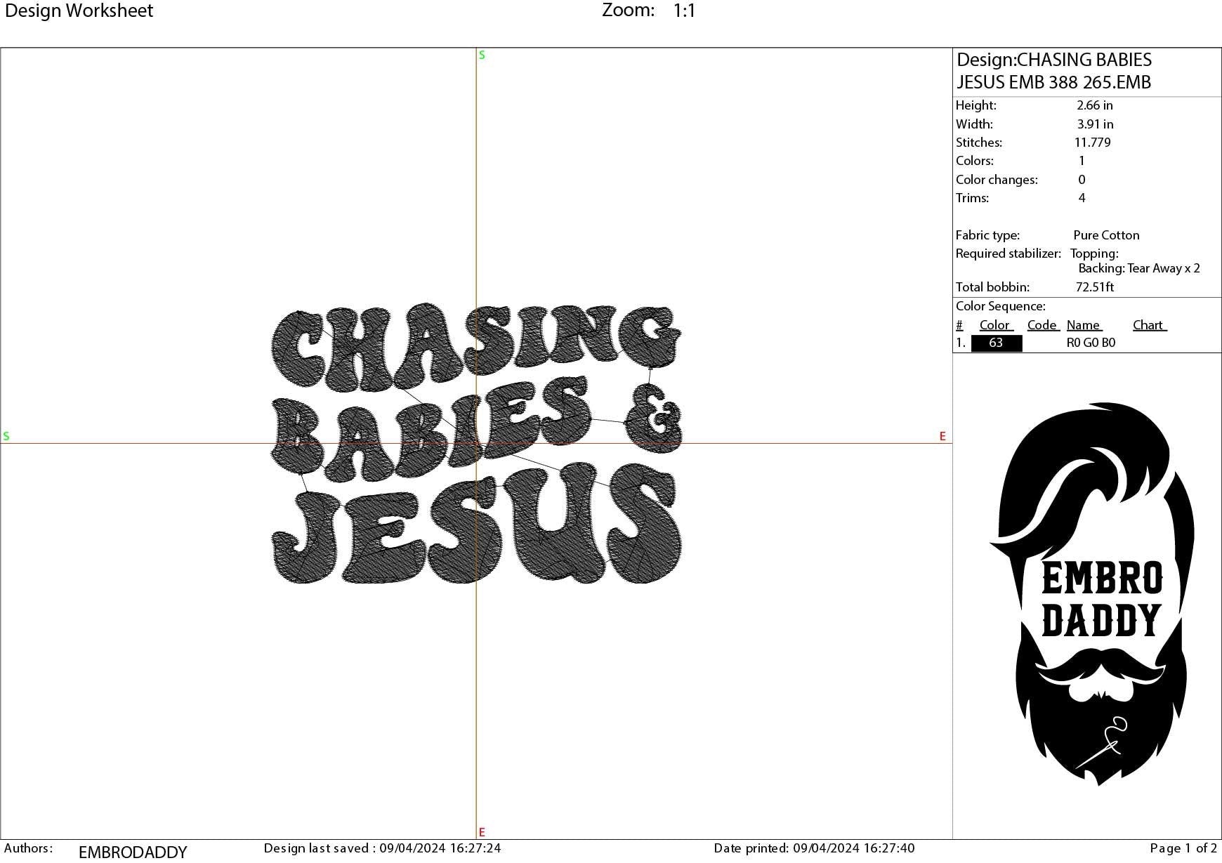 Machine Embroidery files, chasing babies and Jesus, PES, DST, xxx, hus & more