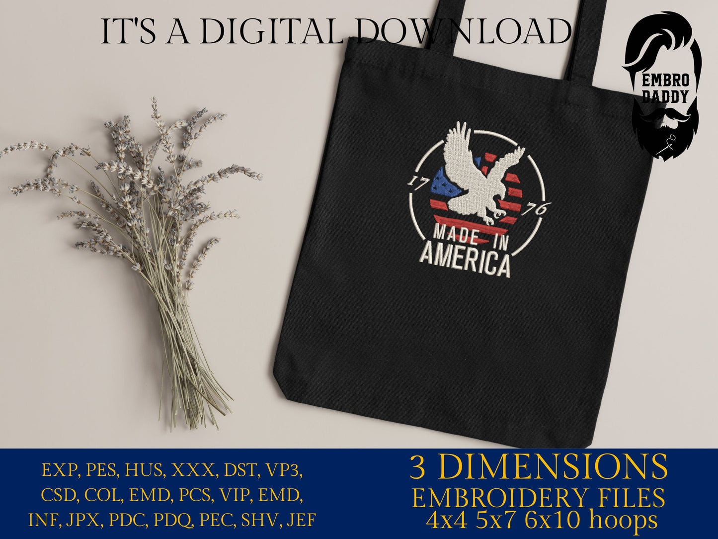 Machine Embroidery files, Made in America 1776, PES, xxx, hus & more, embroidery files