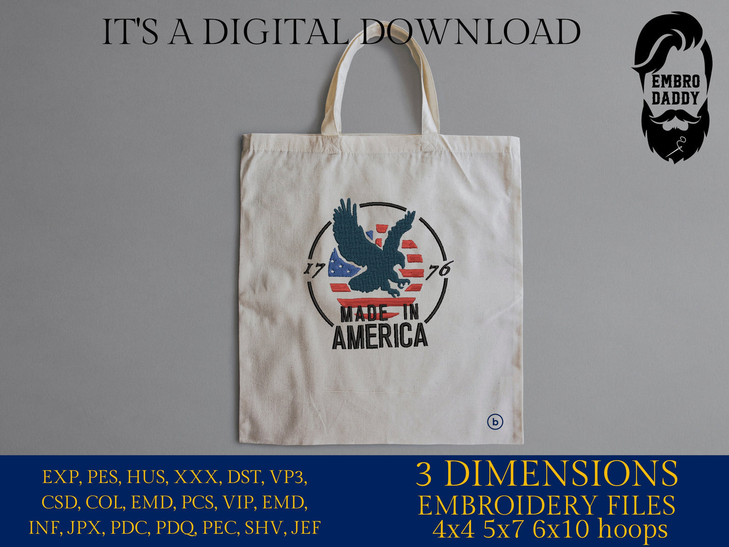 Machine Embroidery files, Made in America 1776, PES, xxx, hus & more, embroidery files