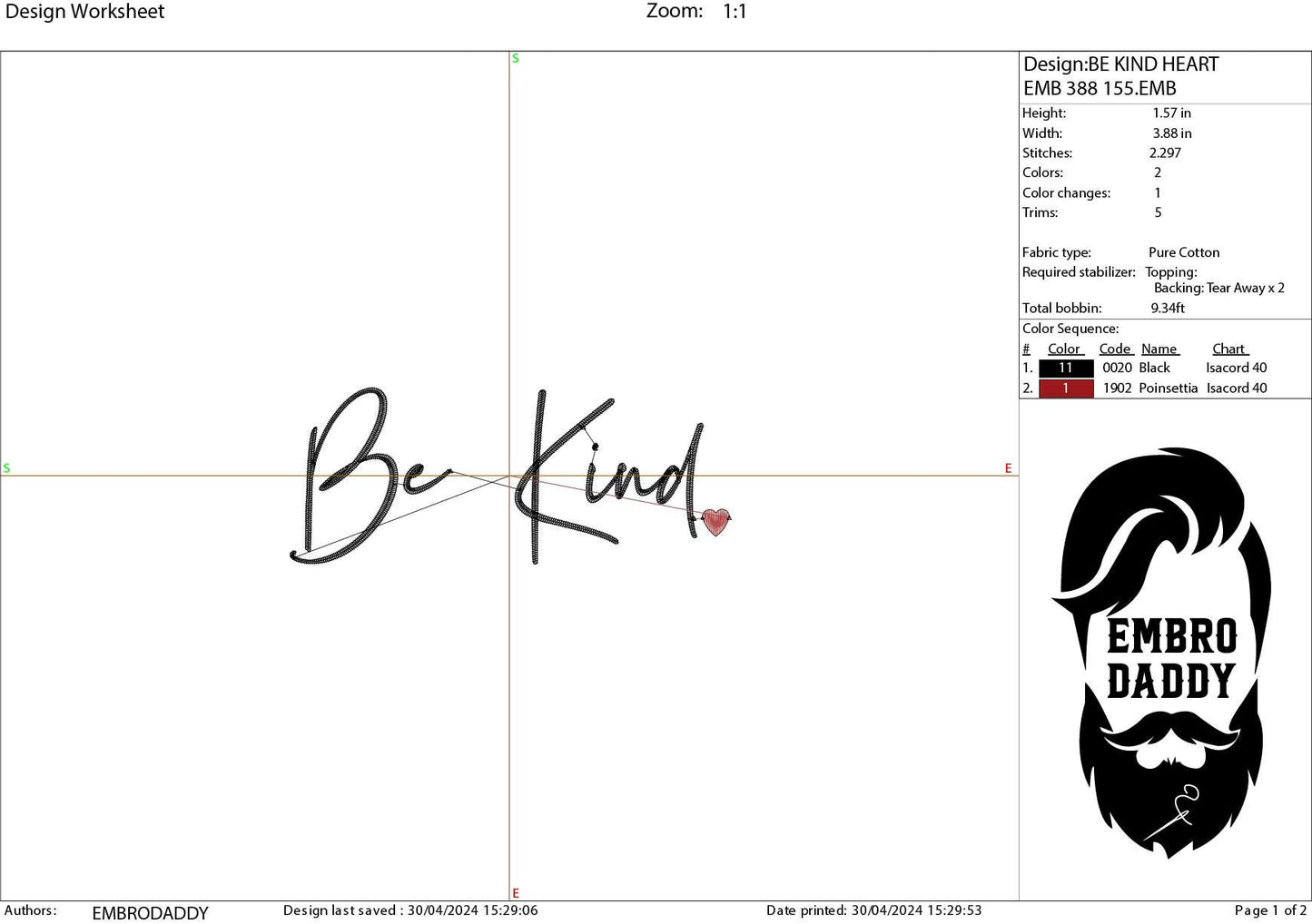 Machine Embroidery files, Be Kind , DST, PES, xxx, hus & more