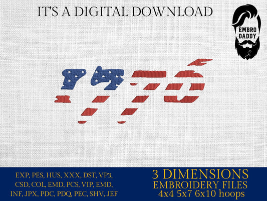 Machine Embroidery files, USA flag 1776, PES, xxx, hus & more, embroidery files