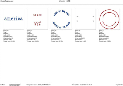Machine Embroidery files, America land of the free sice 1776, PES, xxx, hus, dst & more