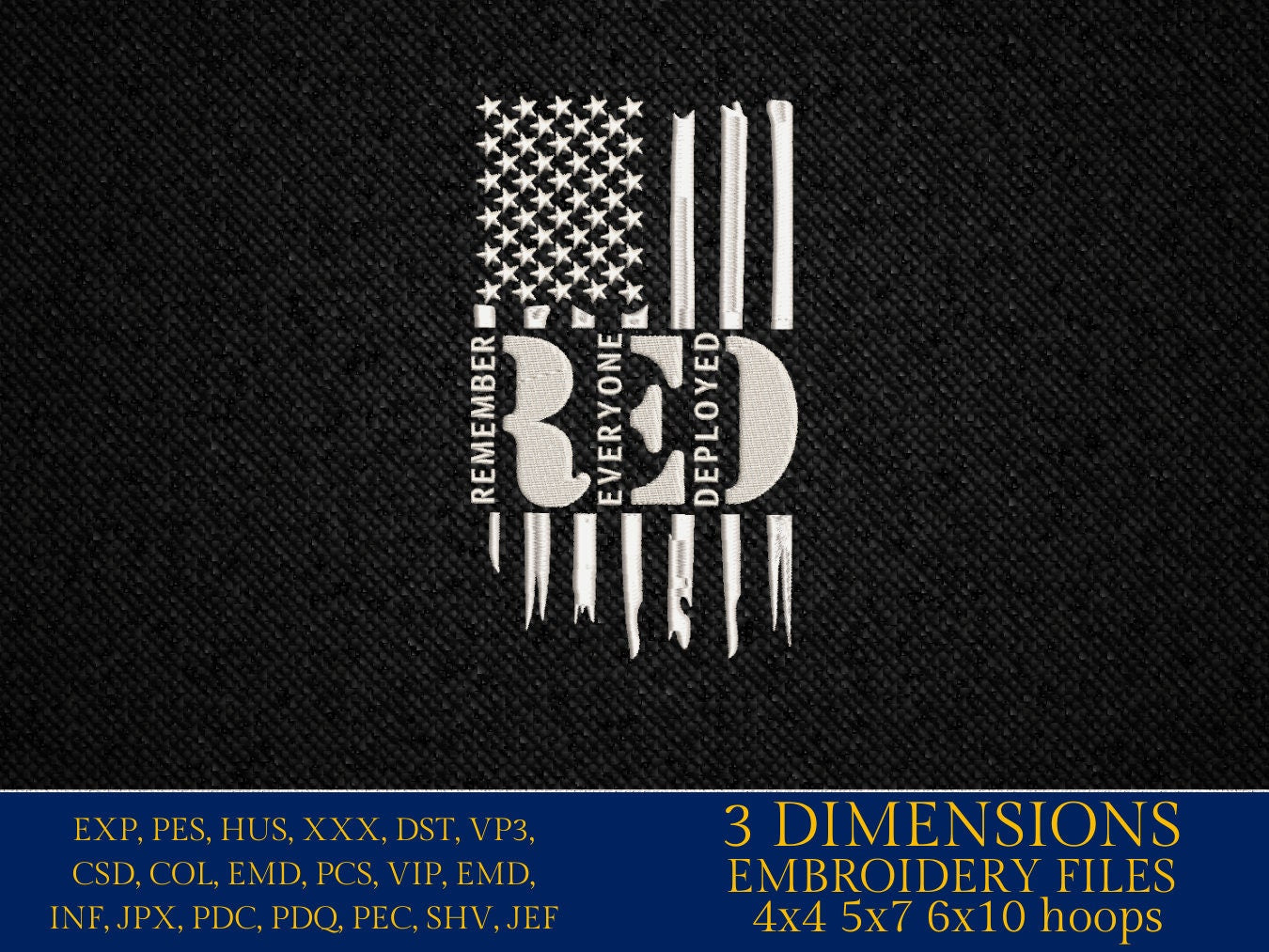 Machine Embroidery files, Remember everyone deployed, American Flag, veteran, PES, dst, xxx hus & more