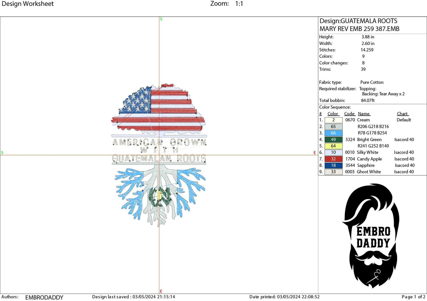 Machine Embroidery files, USA Tree Guatemalan roots, PES, xxx, hus, dst & more