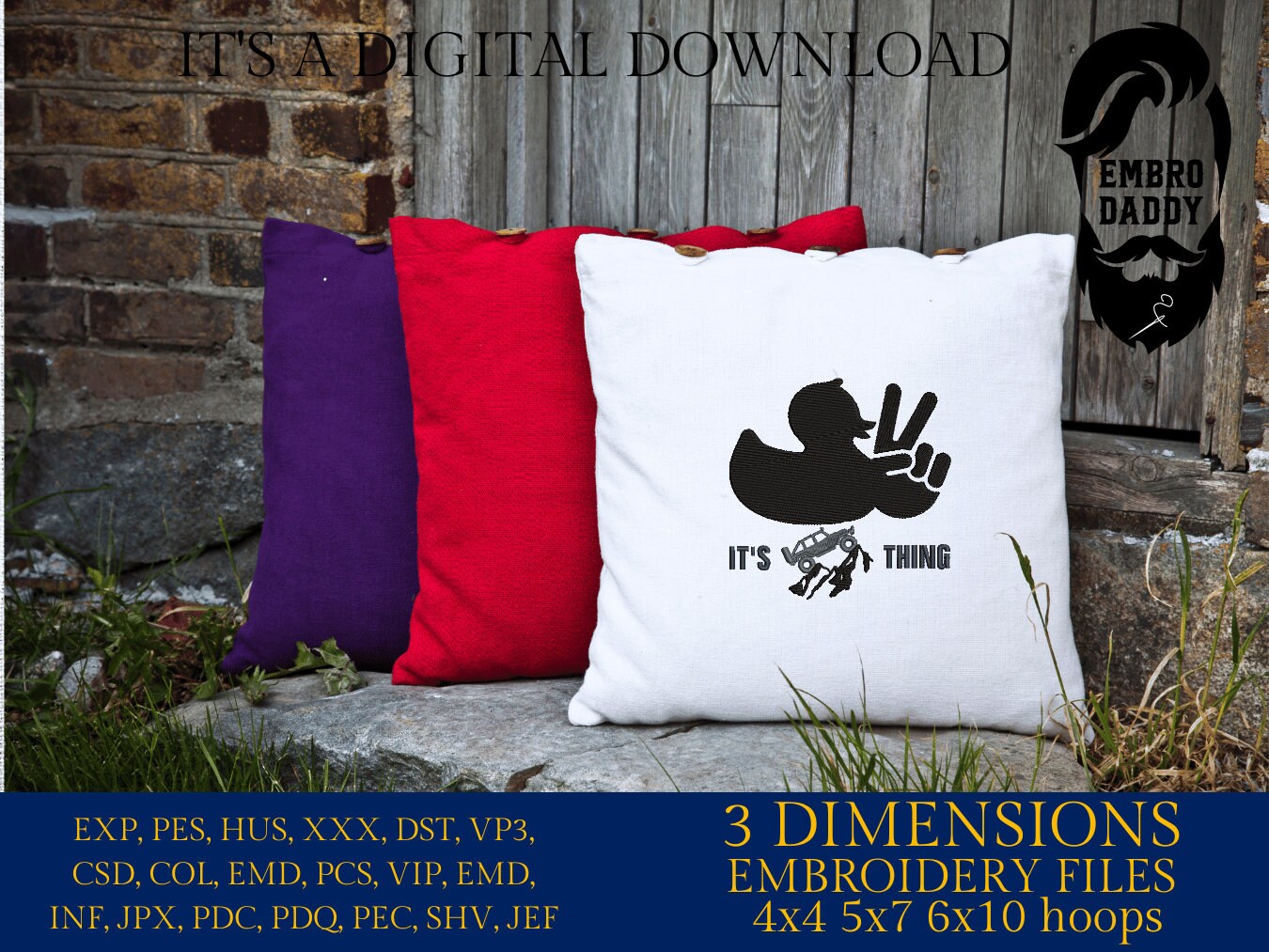 Machine Embroidery files, Duck Wave for off road vehicle, PES, xxx, hus & more