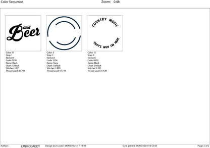 Machine Embroidery files, Country music and Beer, PES, DST, xxx, hus and more