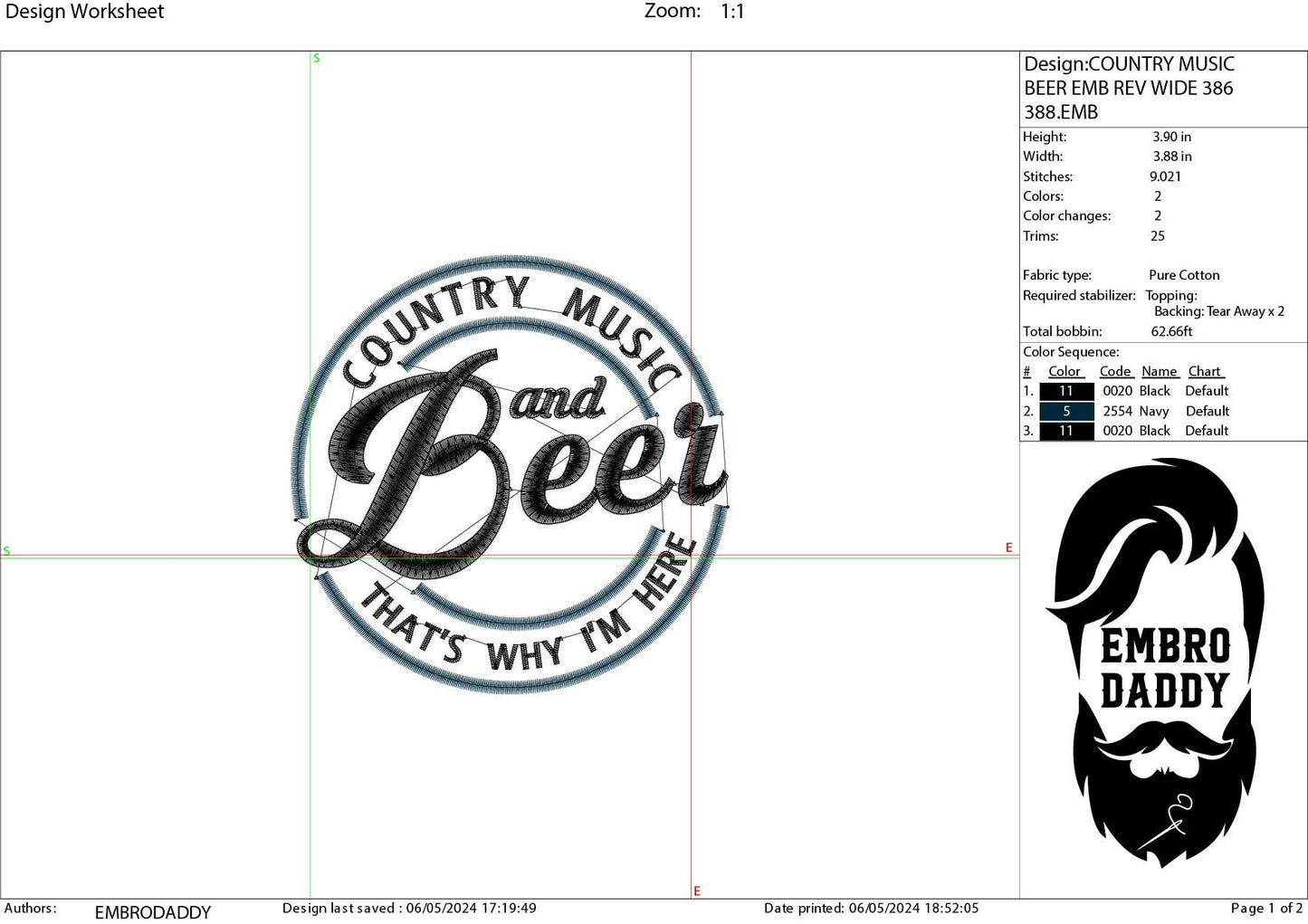 Machine Embroidery files, Country music and Beer, PES, DST, xxx, hus and more
