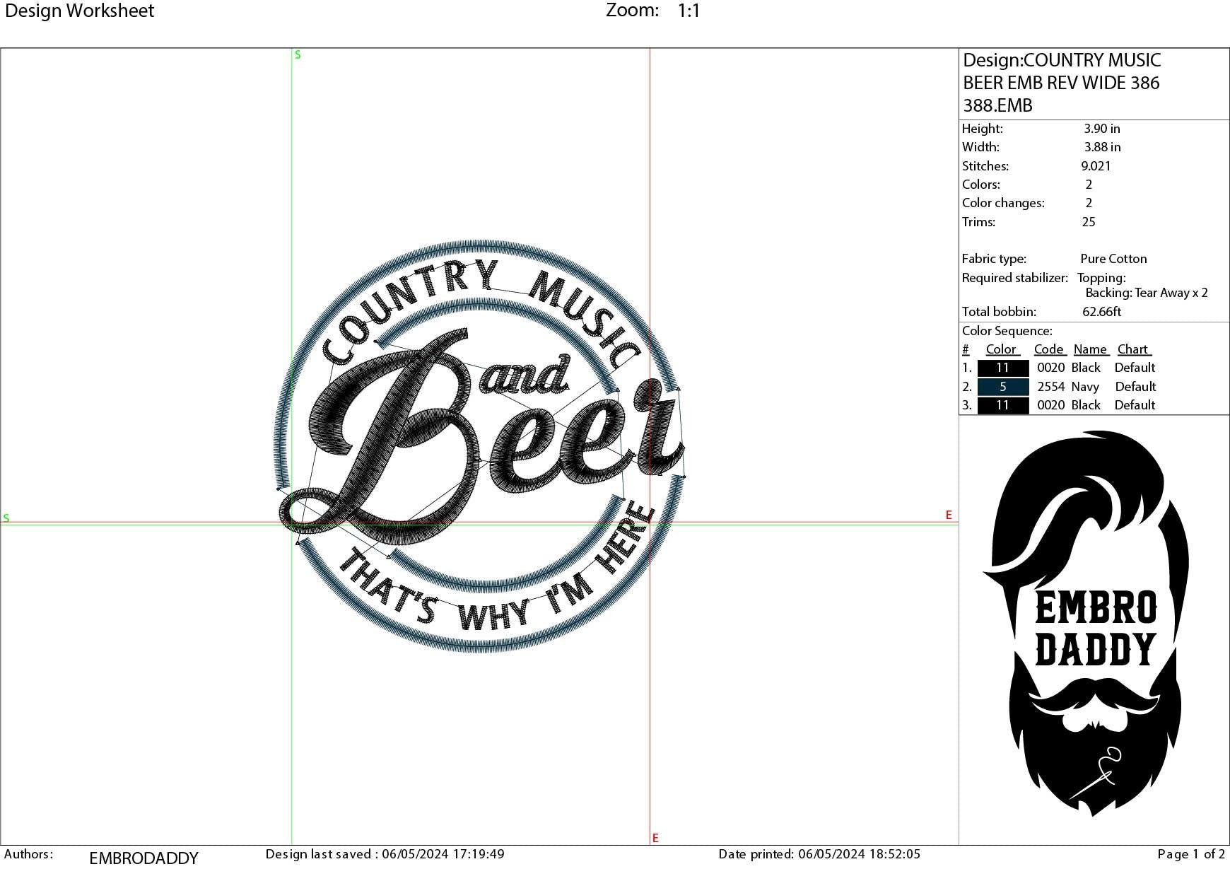 Machine Embroidery files, Country music and Beer, PES, DST, xxx, hus and more