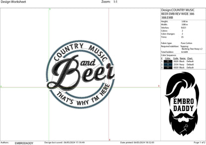 Machine Embroidery files, Country music and Beer, PES, DST, xxx, hus and more