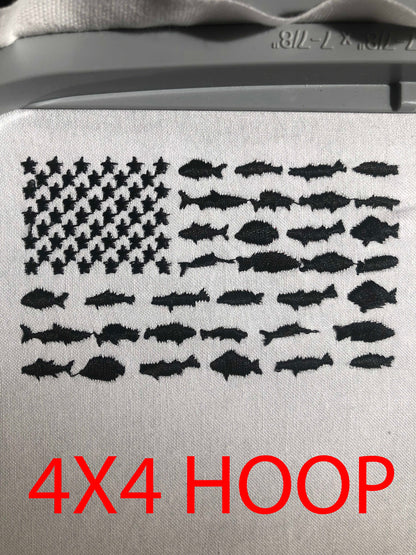 Machine Embroidery files, fish USA flag, American Flag, PES, DST, xxx, hus & more