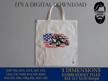 Machine Embroidery files, American Flag, offroad UTV, PES, dst, xxx hus & more