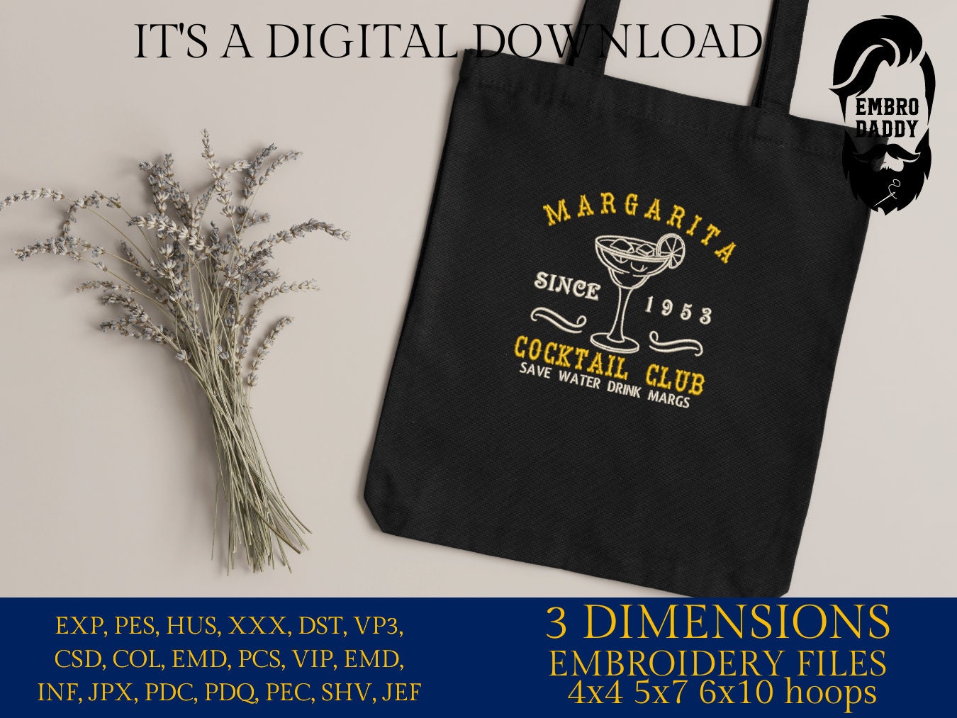 Machine Embroidery files, Margarita cocktail club, DST, PES, xxx, hus & more