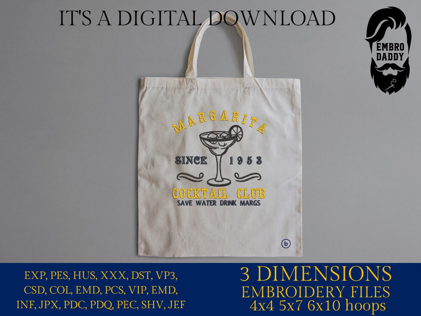 Machine Embroidery files, Margarita cocktail club, DST, PES, xxx, hus & more