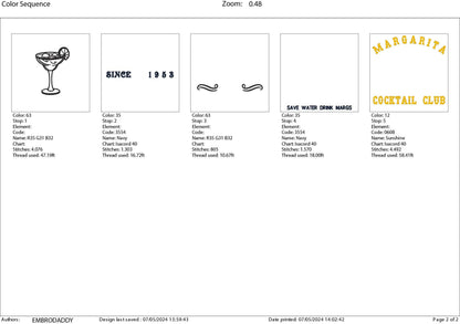 Machine Embroidery files, Margarita cocktail club, DST, PES, xxx, hus & more
