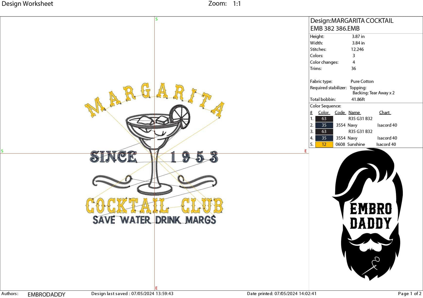 Machine Embroidery files, Margarita cocktail club, DST, PES, xxx, hus & more