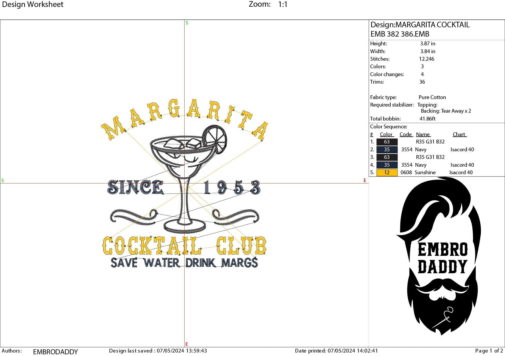 Machine Embroidery files, Margarita cocktail club, DST, PES, xxx, hus & more