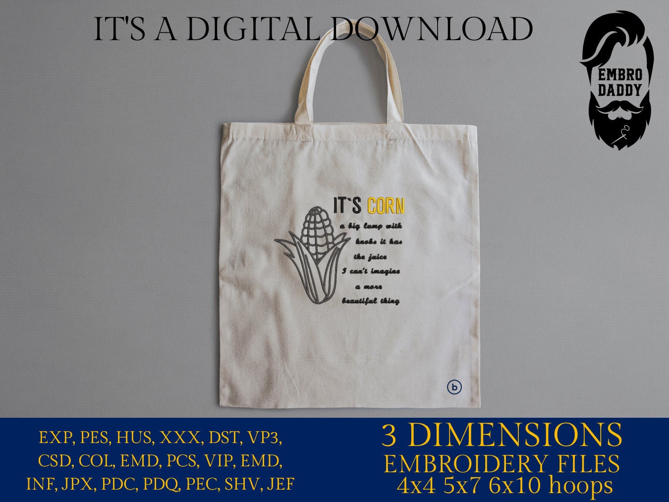 Machine Embroidery files, it's corn, juice, PES, dst xxx, hus & more