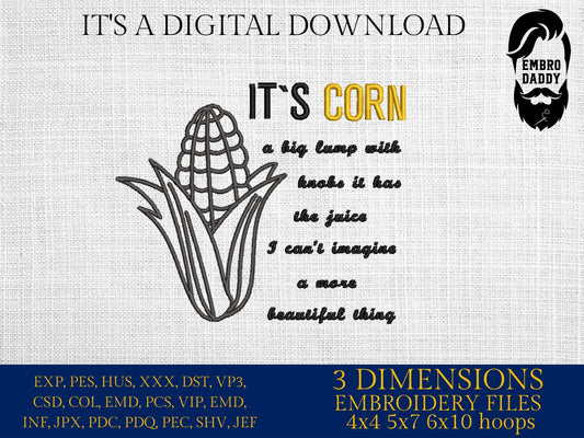 Machine Embroidery files, it's corn, juice, PES, dst xxx, hus & more