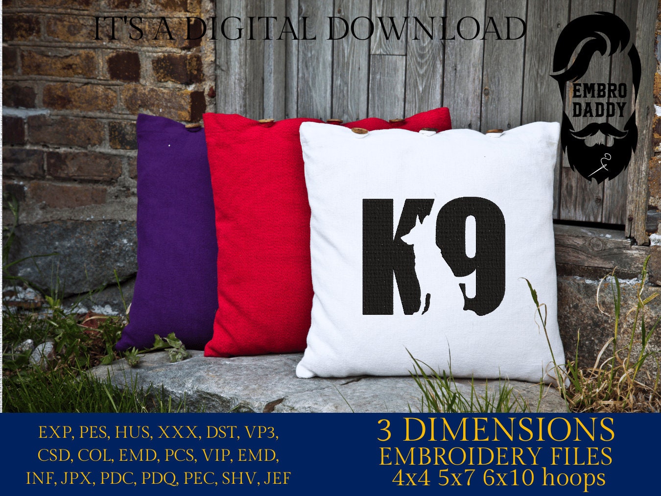 Machine Embroidery files, K9 Police Dog, dst PES, xxx, hus & more