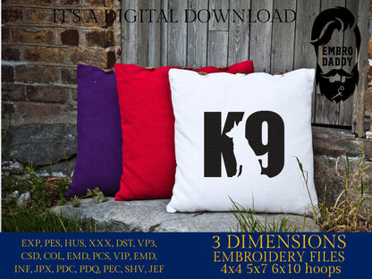 Machine Embroidery files, K9 Police Dog, dst PES, xxx, hus & more
