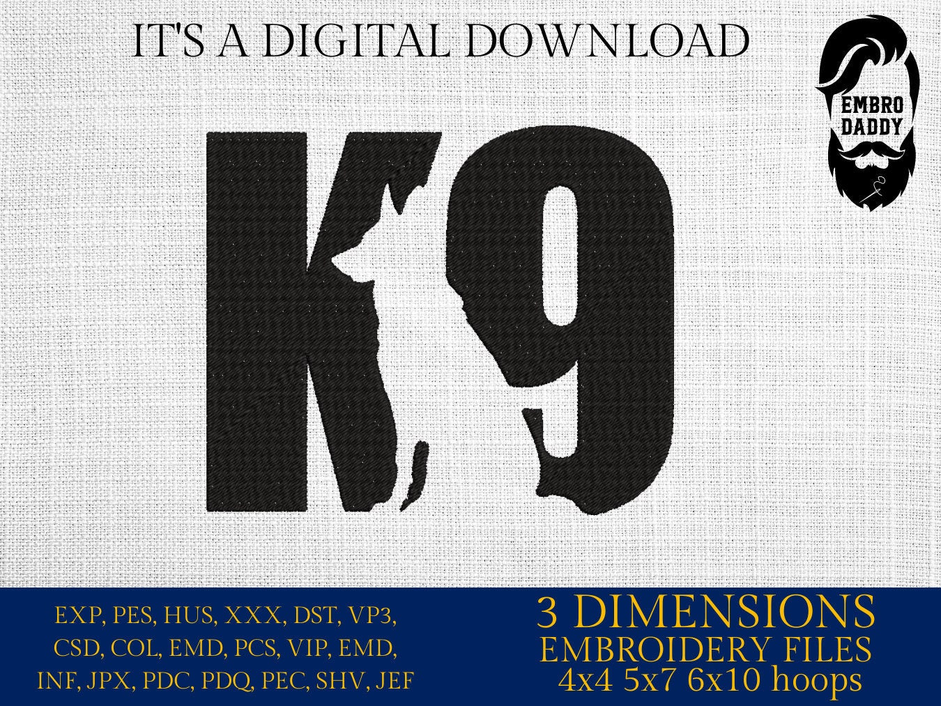 Machine Embroidery files, K9 Police Dog, dst PES, xxx, hus & more